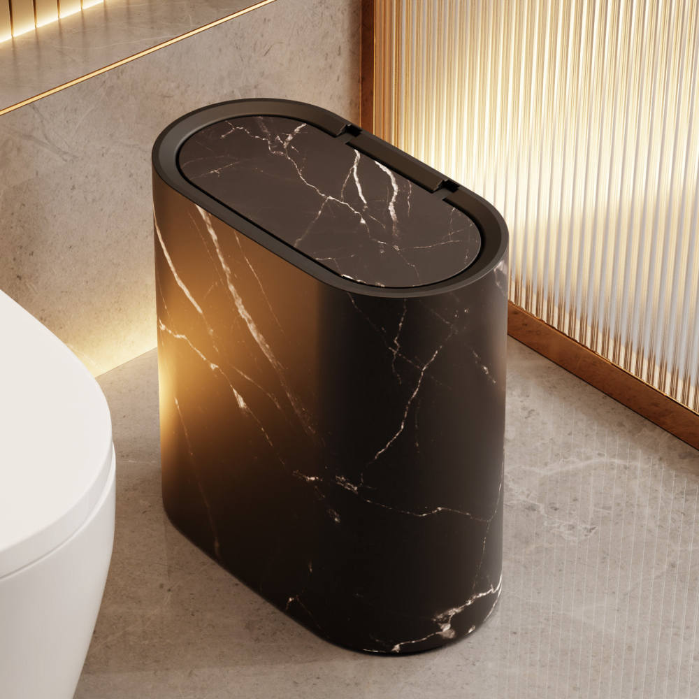 Home Essentials Bathroom Storage - ถังขยะทรงเพรียวสไตล์มินิมอล สำหรับช่องแคบ แบบกดเปิด ที่เก็บขยะ ของใช้จำเป็นในครัวและห้องน้ำ อุปกรณ์จัดระเบียบ