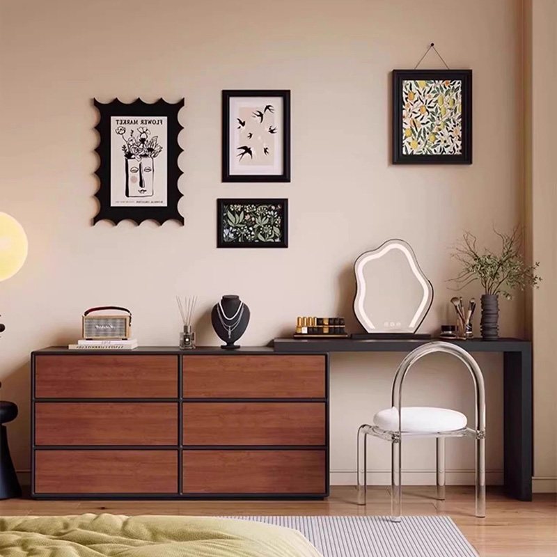 Home Essentials Bathroom Storage - โต๊ะเครื่องแป้งสีดำขนาดใหญ่ เฟอร์นิเจอร์ตกแต่งบ้าน สไตล์ยุโรป ของใช้จำเป็นสำหรับหอพักนักศึกษา โต๊ะเครื่องแป้งพร้อมที่เก็บของ ห้องนั่งเล่น