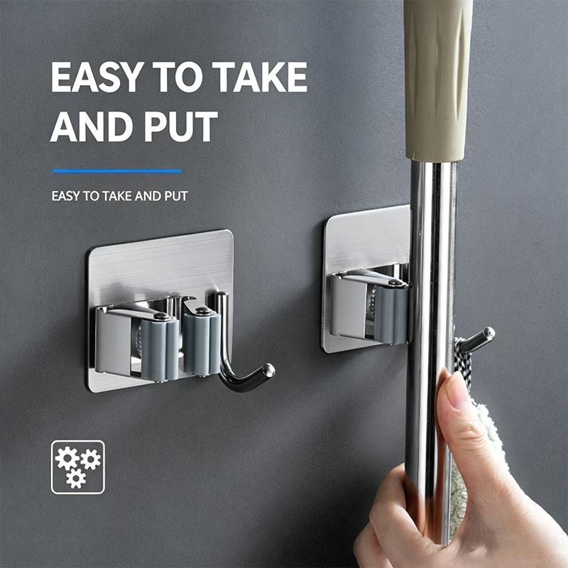 Home Bathroom Organizer - ตะขอแขวนติดผนังอเนกประสงค์สำหรับห้องครัว ห้องน้ำ อุปกรณ์จัดระเบียบบ้าน ที่แขวนไม้ถูพื้น ไม้กวาด